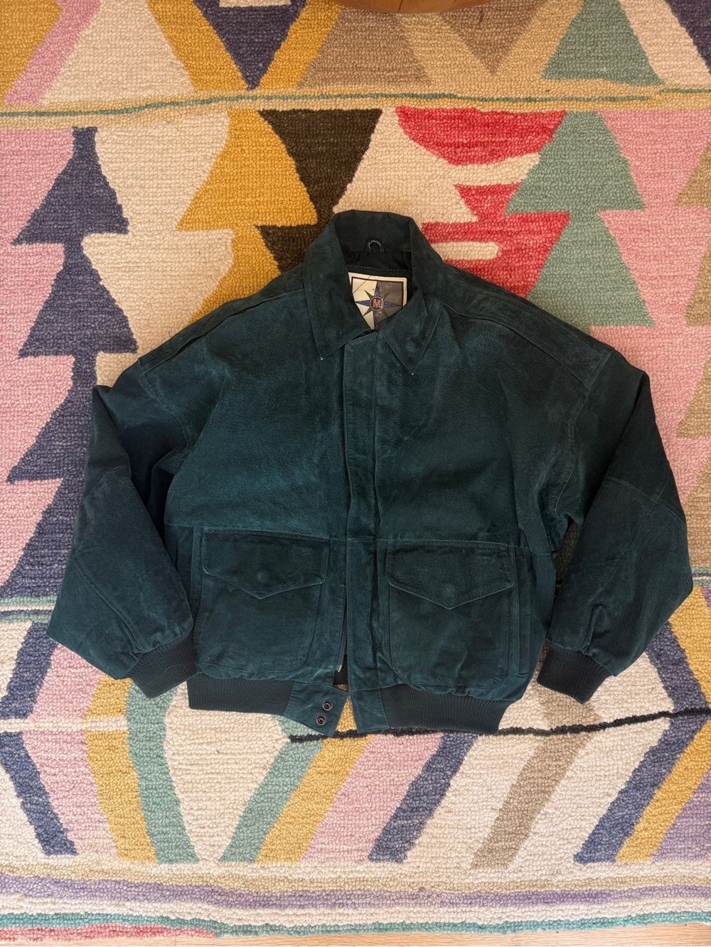 Men's Vintage Dark Green Suede Bomber Jacket